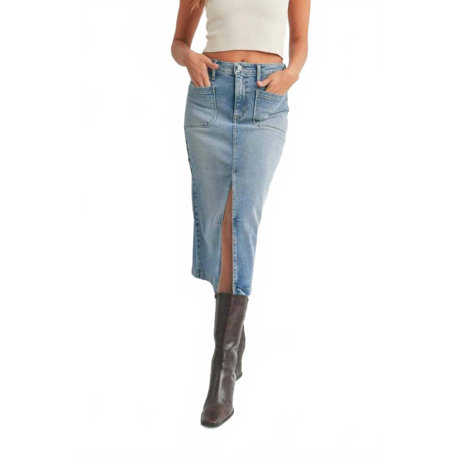 New Just Black Denim Utility Midi Denim Skirt In Medium Wash